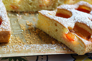 Aprikosenkuchen vom Blech Nahaufnahme