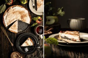 Apfel Mohn Tarte mit Sauerrahmcreme, samtige Mohnfüllung und Zimtäpfel auf Tarteform